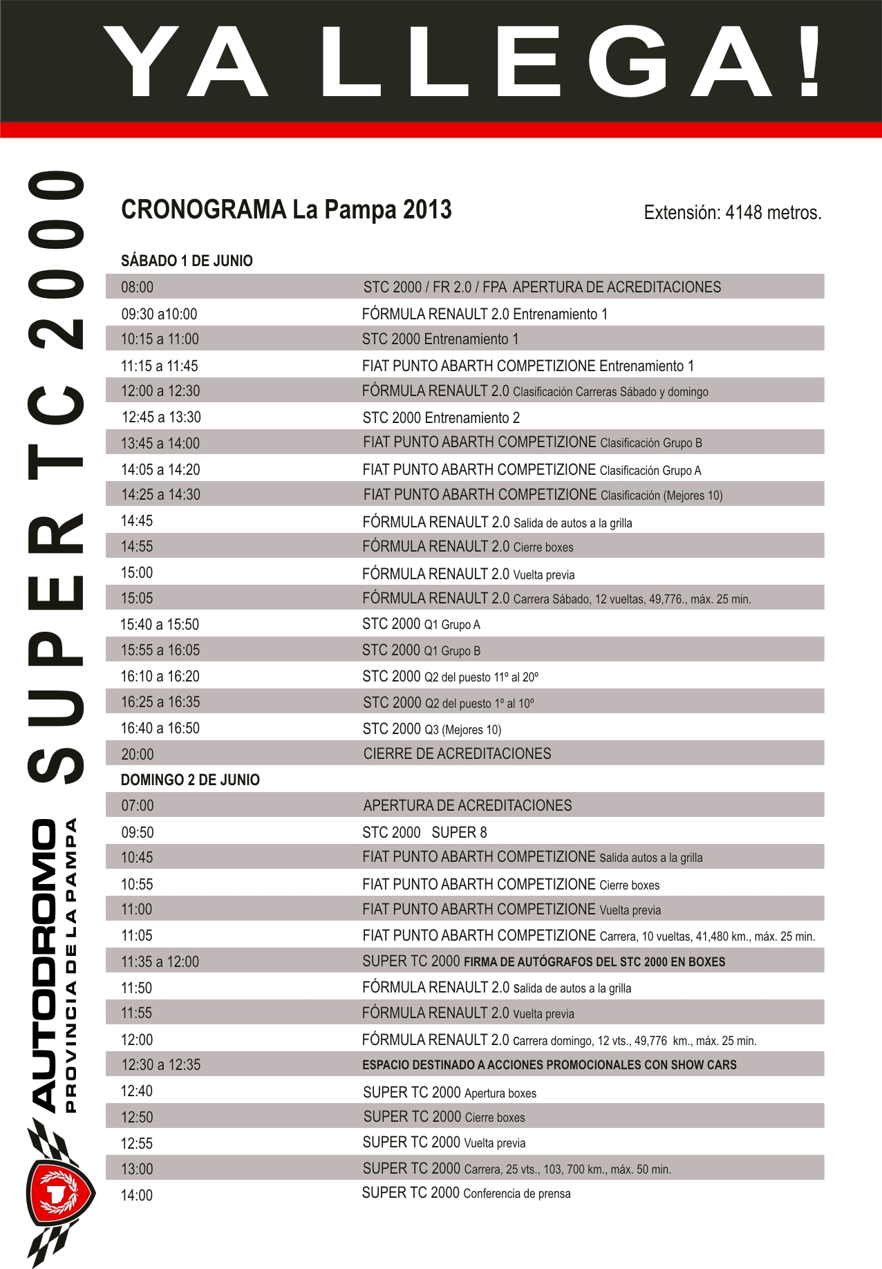 grilla de horarios super TC 2000