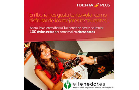 Los titulares de Iberia Plus pueden obtener 100 Avios por comensal cada vez que reserven un restaurante en eltenedor.es
