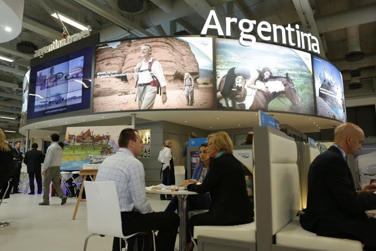 El stand de Argentina en la Bolsa Internacional de Turismo ITB en Berlín, Alemania.