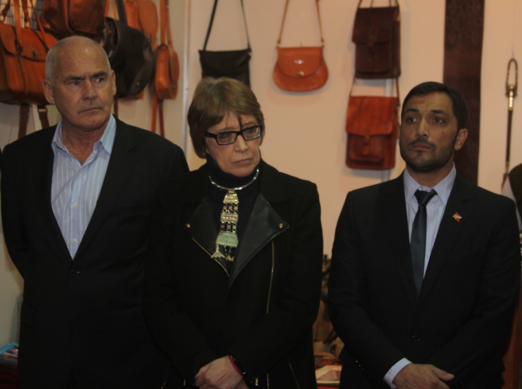 El ministro de Turismo de la Nación, Enrique Meyer; la ministra de Cultura de la Nación, Teresa Parodi; y el intendente de Berazategui, Juan Patricio Mussi, en el marco de la Muestra Nacional Berazategui Artesanías 2014.
