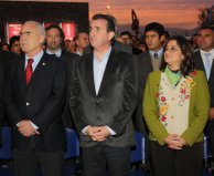 El ministro de Turismo de la Nación, Enrique Meyer; el gobernador de Mendoza, Francisco Pérez; y la gobernadora de Catamarca, Lucia Corpacci, durante el acto inaugural.